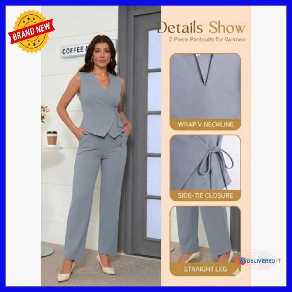 Professional 2-Piece Vest and Pants Set, Stretchy Polyester Blend, Business - Picture 5 of 7